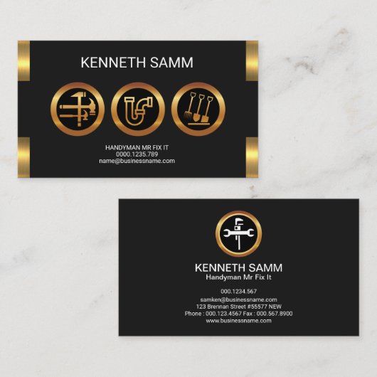 Handyman素晴らしいフェイク金ゴールド発表 名刺 (正面/裏面)