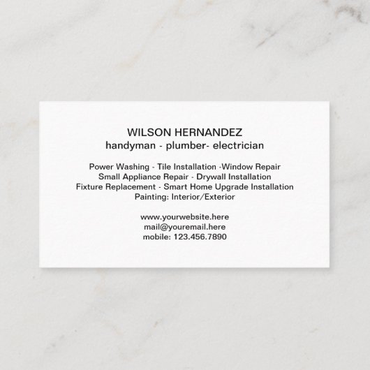 HANDYMAN緊急の修理24/シルバーブラックイエロー 名刺 (裏面)
