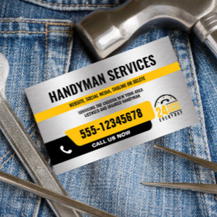 HANDYMAN緊急の修理24/シルバーブラックイエロー 名刺