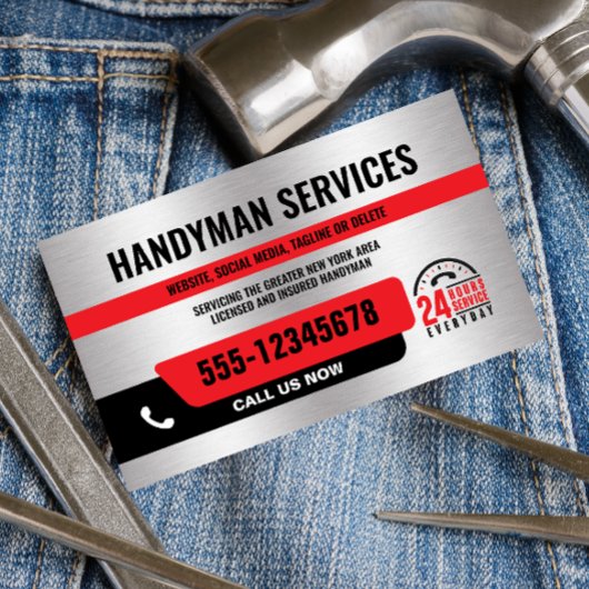 HANDYMAN緊急の修理24/シルバーブラックレッド 名刺