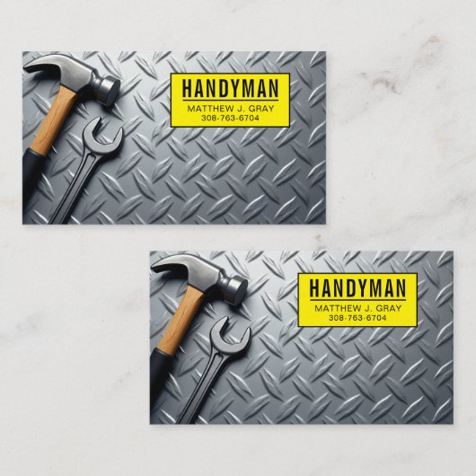 Handyman – 工具を使用した工業用金属背景 名刺 (正面/裏面)