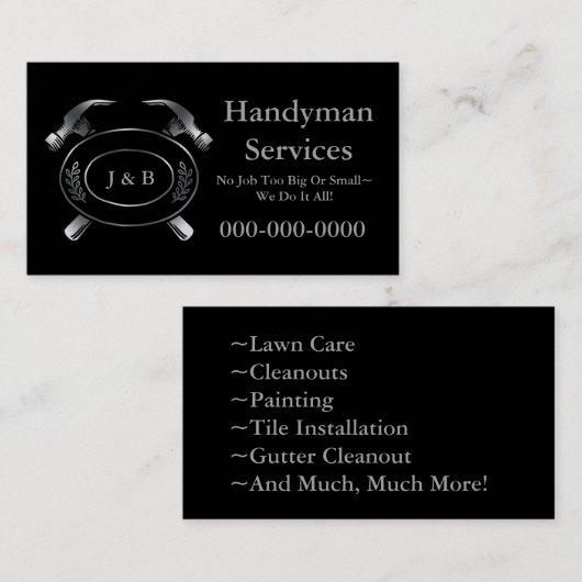 Handyman Business Card、Black 名刺 (正面/裏面)