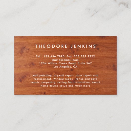 Handyman Carpenter Repair & Maintenance Service  名刺 (裏面)