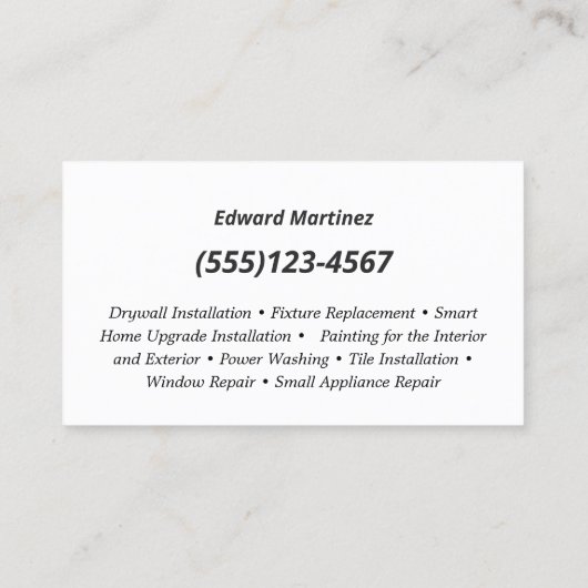 Handyman Carpentry名刺 名刺 (裏面)