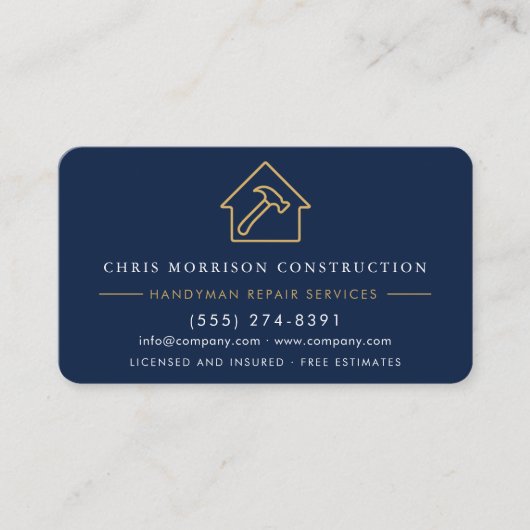 Handyman Construction Metal Gold Navy Blue  名刺 (正面)