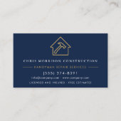 Handyman Construction Navy Blue Gold QR Code 名刺 (正面)