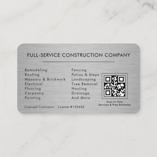 Handyman Construction QR Code Silver Metallic  名刺 (裏面)