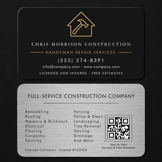 Handyman Construction QR Code Silver Metallic  名刺