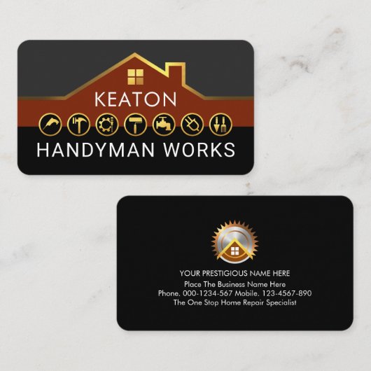 Handyman Construction Service Gold Rooftop 名刺 (正面/裏面)