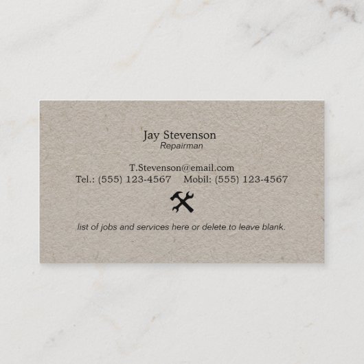 Handyman Home Repair Hammer and Wrench  Kraft  名刺 (裏面)