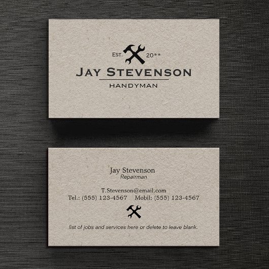 Handyman Home Repair Hammer and Wrench  Kraft  名刺