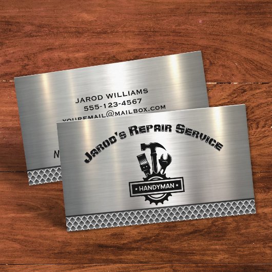 Handyman Maintenance Repair Service Metal Sleek 名刺