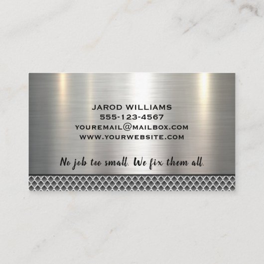 Handyman Maintenance Repair Service Metal Sleek 名刺 (裏面)