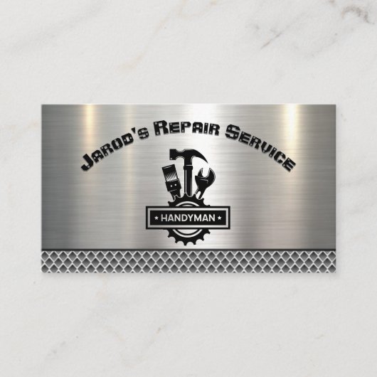 Handyman Maintenance Repair Service Metal Sleek 名刺 (正面)