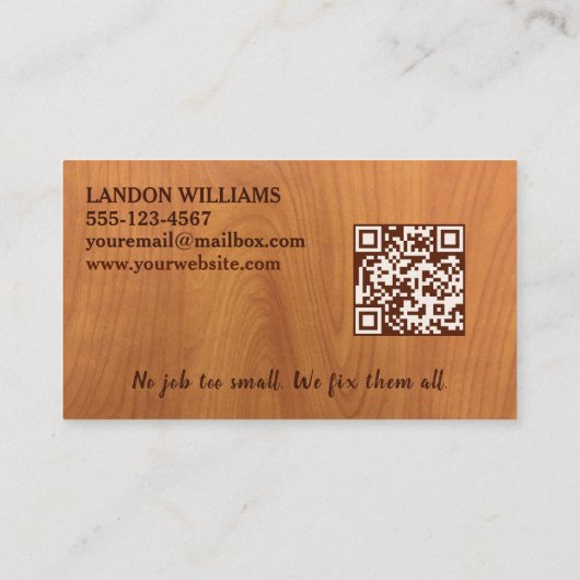 Handyman Maintenance Repair Service Wood QR Code 名刺 (裏面)