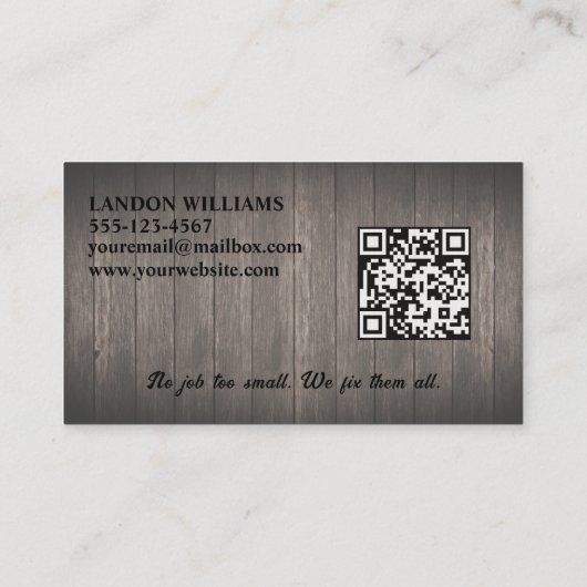 Handyman Maintenance Repair Service Wood QR Code 名刺 (裏面)
