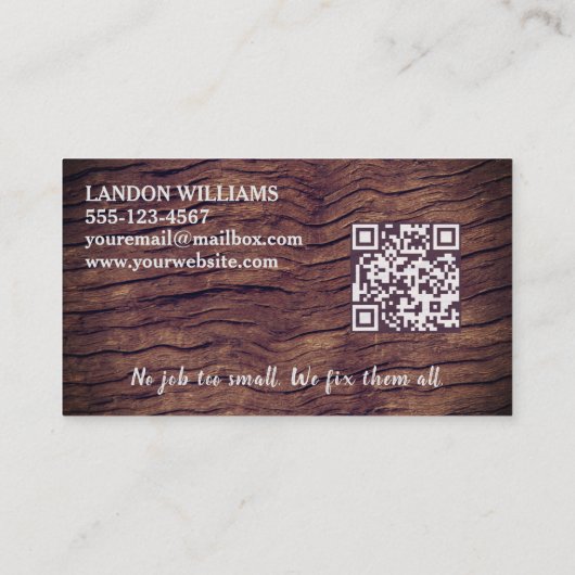 Handyman Maintenance Repair Service Wood QR Code 名刺 (裏面)