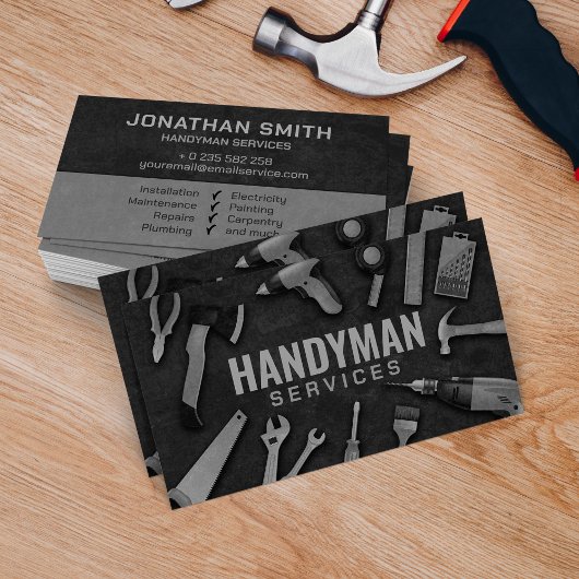 Handyman servicesグレースケールツールグランジ 名刺