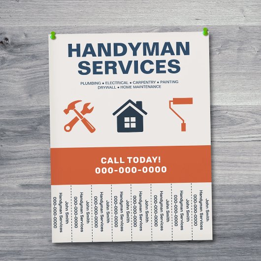 Handyman Services Flyer with Tear-Off Tabs チラシ