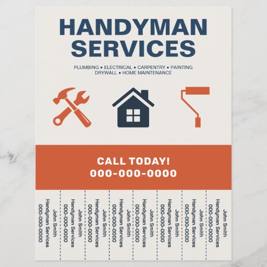Handyman Services Flyer with Tear-Off Tabs チラシ (正面)