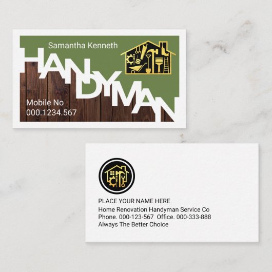 Handyman Signage Border Wood Grain 名刺 (正面/裏面)