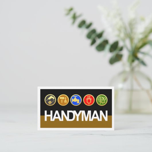 Handyman Signage Gold Workmen Tools 名刺 (スタンド正面)