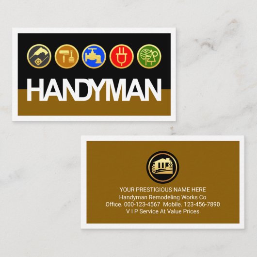 Handyman Signage Gold Workmen Tools 名刺 (正面/裏面)