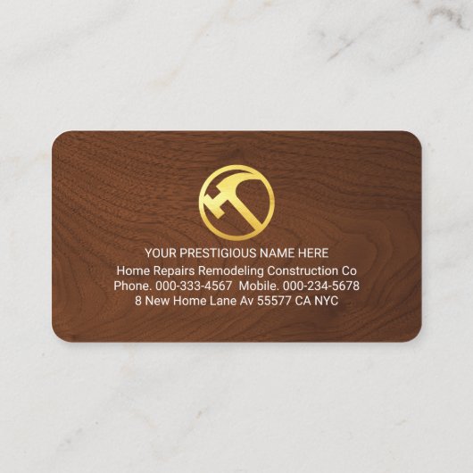 Handyman Tool Icons On Gold Tab Timber Wood 名刺 (裏面)