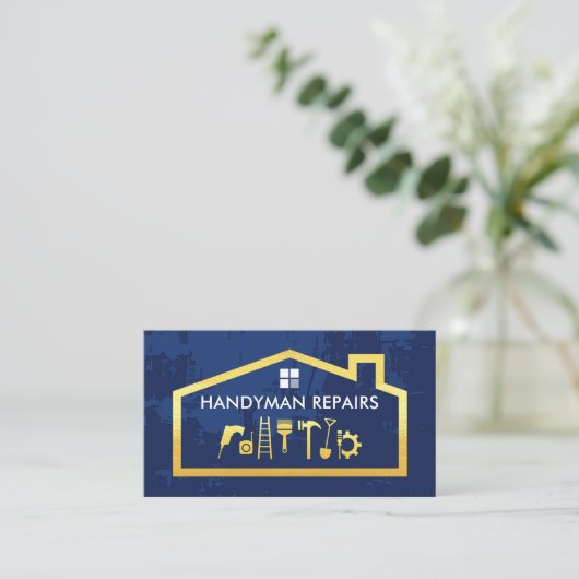 Handyman Tools Gold Building Frame Business Card 名刺 (スタンド正面)