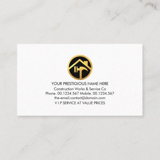 Handyman Tools Gold Building Frame Business Card 名刺 (裏面)
