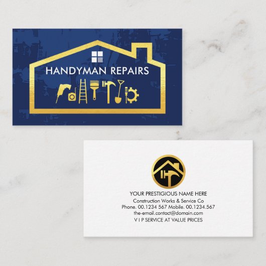 Handyman Tools Gold Building Frame Business Card 名刺 (正面/裏面)