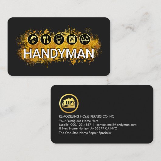 Handyman Tools Gold Paint Splatter 名刺 (正面/裏面)