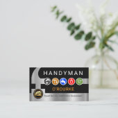 Handyman Tools Icon On Silver Hammer 名刺 (スタンド正面)