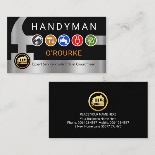 Handyman Tools Icon On Silver Hammer 名刺 (正面/裏面)