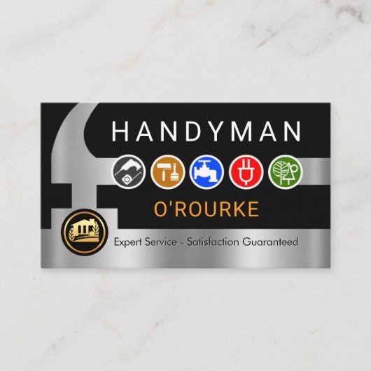 Handyman Tools Icon On Silver Hammer 名刺 (正面)