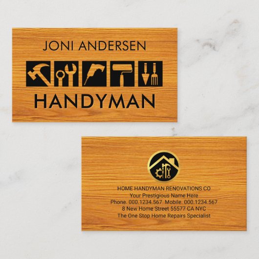 Handyman Tools Icon On Timber 名刺 (正面/裏面)