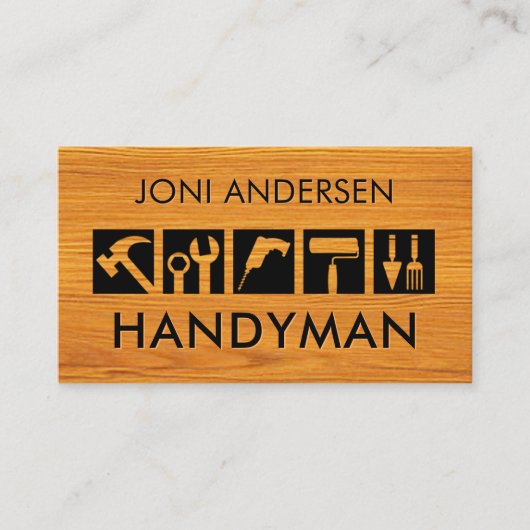 Handyman Tools Icon On Timber 名刺 (正面)