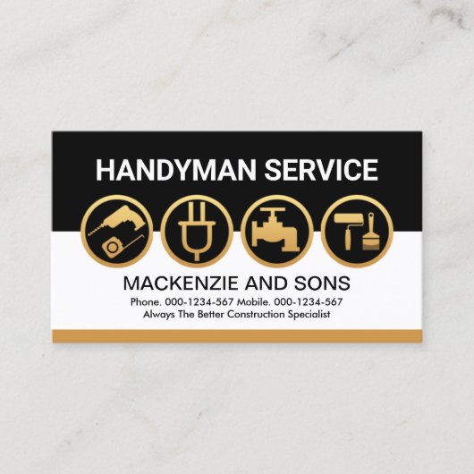 Handyman Tools On Black Brown Layers 名刺 (正面)