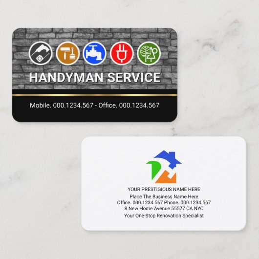 Handyman Tools On Bricks Gold Line 名刺 (正面/裏面)