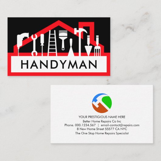 Handyman Tools On Red Rooftop 名刺 (正面/裏面)