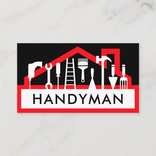 Handyman Tools On Red Rooftop 名刺 (正面)