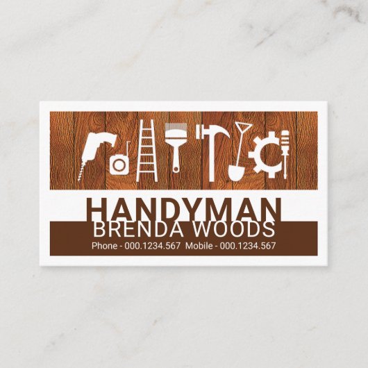 Handyman Tools On Wood Panel 名刺 (正面)