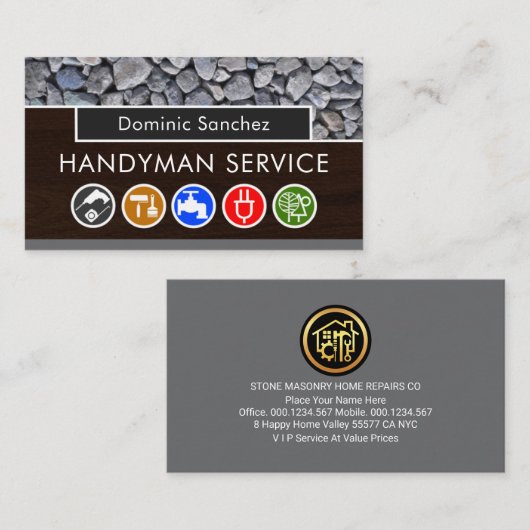 Handyman Tools On Wood Stone Wall 名刺 (正面/裏面)