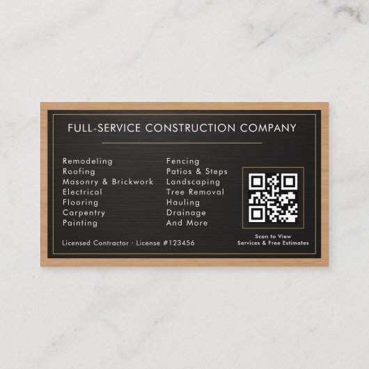 Handyman Wood Metallic Construction Black Gold  名刺 (裏面)