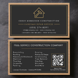 Handyman Wood QR Code Construction Black Gold  名刺