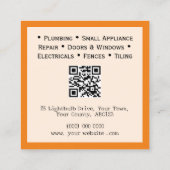 Handywoman Orangeモダン Customizable QRコード スクエア名刺 (裏面)