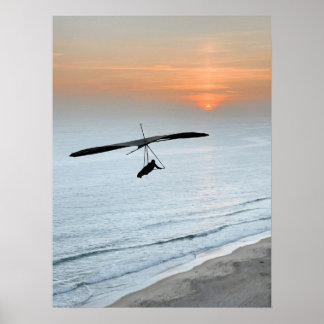  Hang Glider Silhouette Ocean Sunset Beach Coastal ポスター