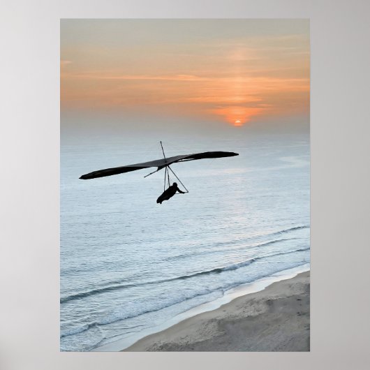  Hang Glider Silhouette Ocean Sunset Beach Coastal ポスター (正面)