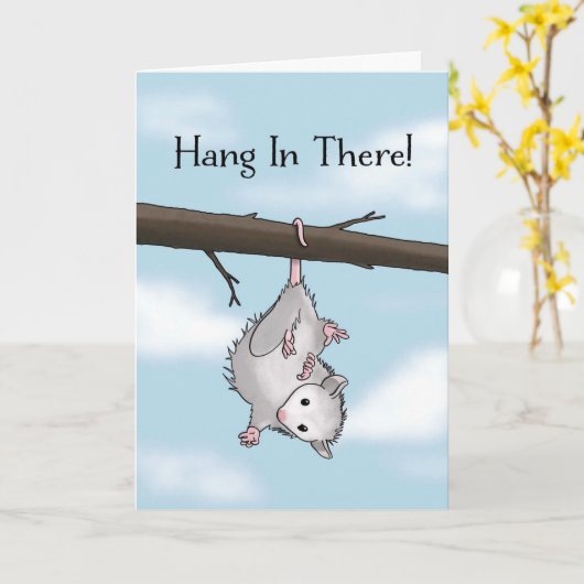 Hang In There Cute Opossum Encouragement カード (黄色い花)