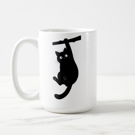 Hang in There Funny Black Cat Silhouett コーヒーマグカップ (左)